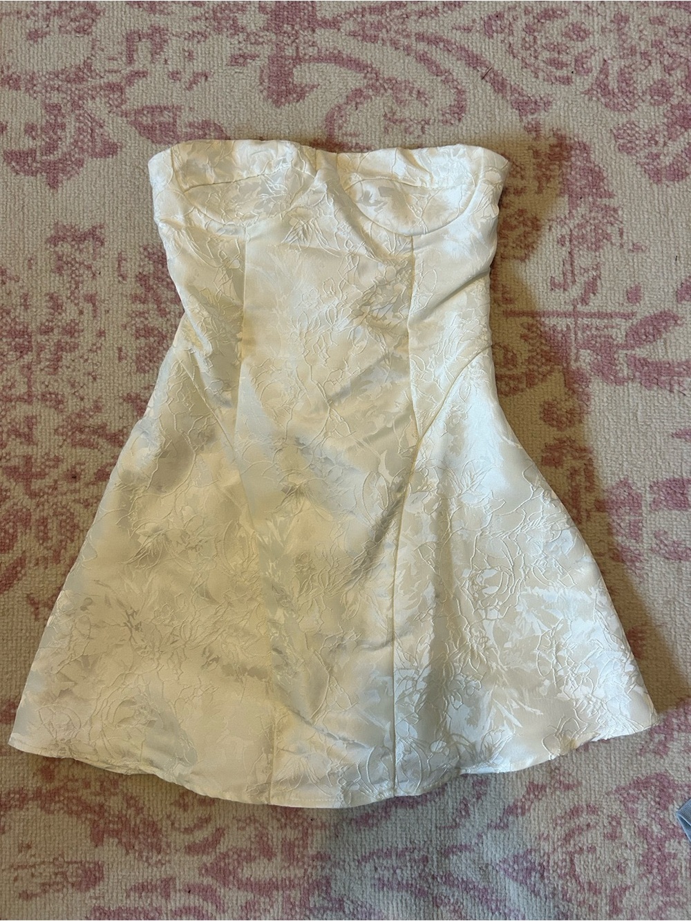 Peppermayo Strapless Ivory Floral Jacquard Mini Dress
